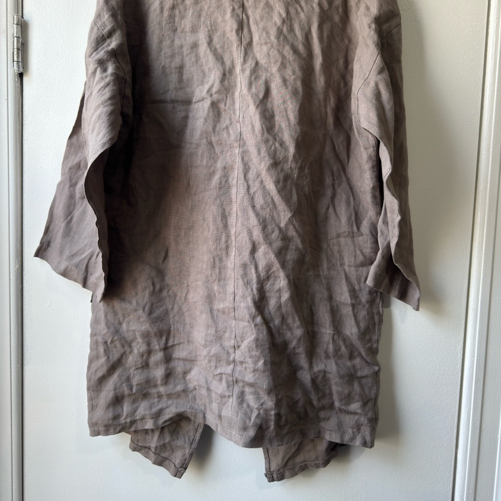 100% Lin Blanc Women's Linen Brown Coat - Picture 6 of 8